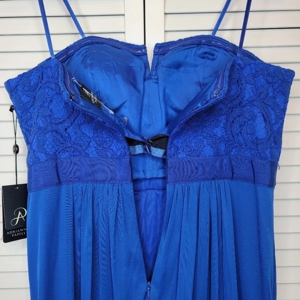 ADRIANNA PAPELL Mini Dress Strapless Stretch Tulle Lace Blue Lined Love Story 10